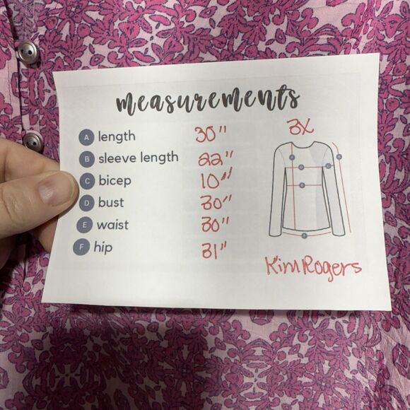 Kim Rogers Tunic Women’s Size 3X Pink Floral Top 3/4 Roll Tab Sleeve Boho - Picture 7 of 8